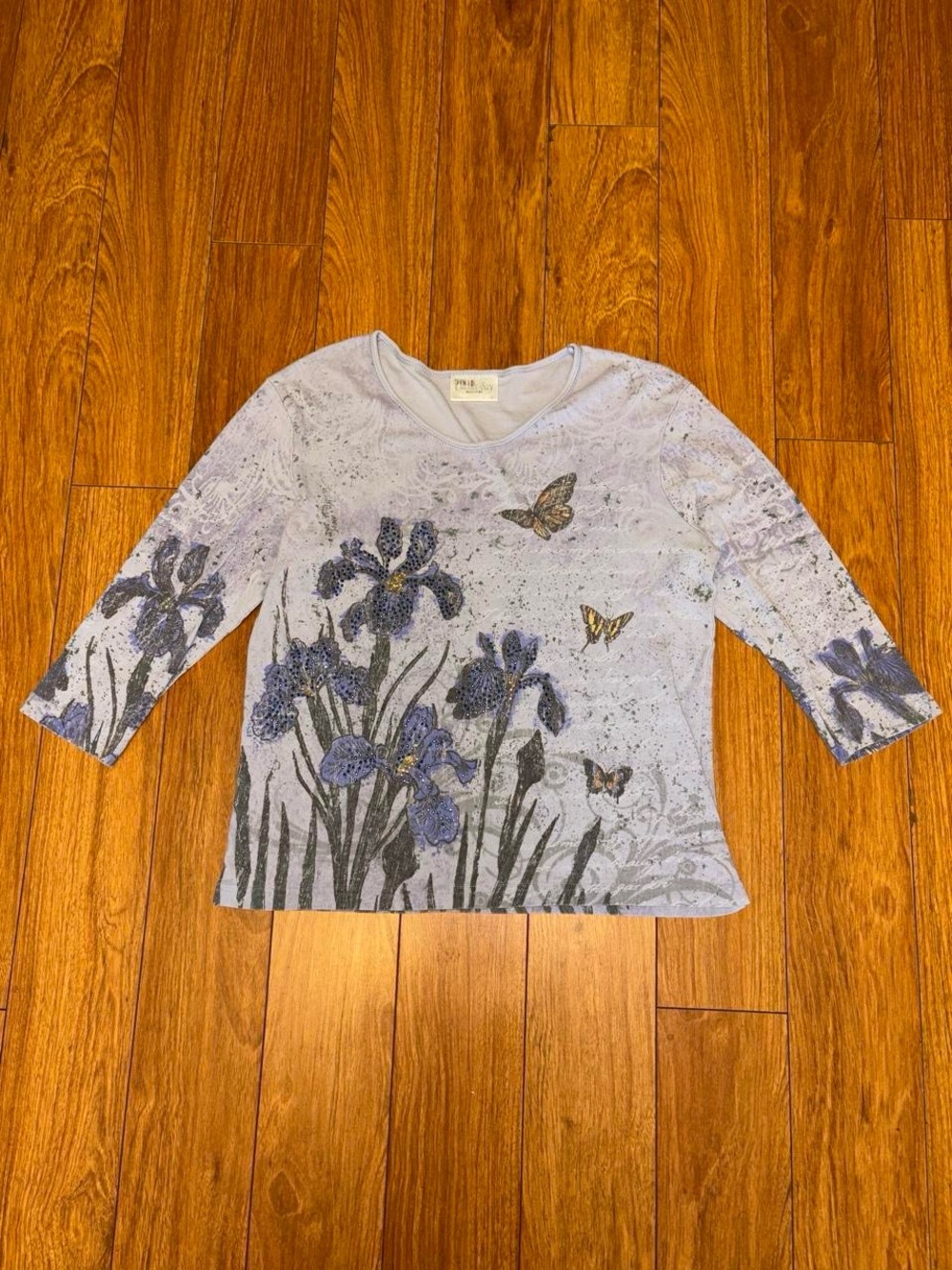 Y2K Purple butterfly and flower print top with sequins